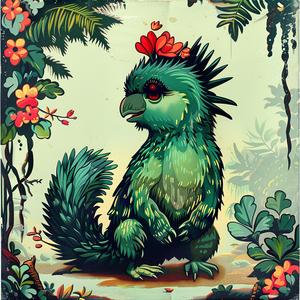 bird  green  flowers  illustration  chromolithography  art  nature  whimsical  colorful  fantasy 1049234