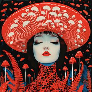 woman  mushroom  hat  album  cover  Risograph  Symbolist  art  creative  design 1077734