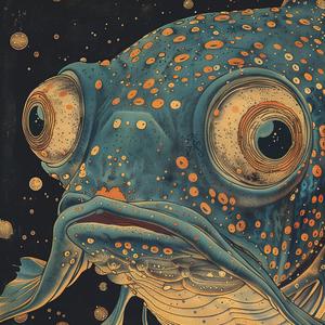 صورة مخلوق قنديل البحر، رسم هزلي قديم، فن حديث، سريالية، تنقيط، ذهبي، نيلي، 1076928