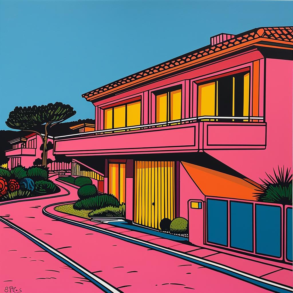 houses  LA  Frank  Lloyd  Wright  pink  neon  colors  graphic  art 1022976