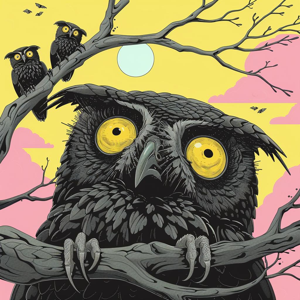 owl  tree  branch  naturalistic  background  art  spiritual  Travis  Charest  pink 924718