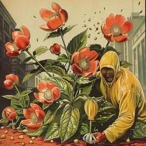 painting  man  jacket  flowers  yellow  red  chromolithography  vintage  art  style 1059363
