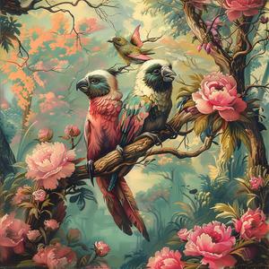 birds  branch  flowers  painting  chromolithography  nature  colorful  wildlife  tropical  exotic 1058340