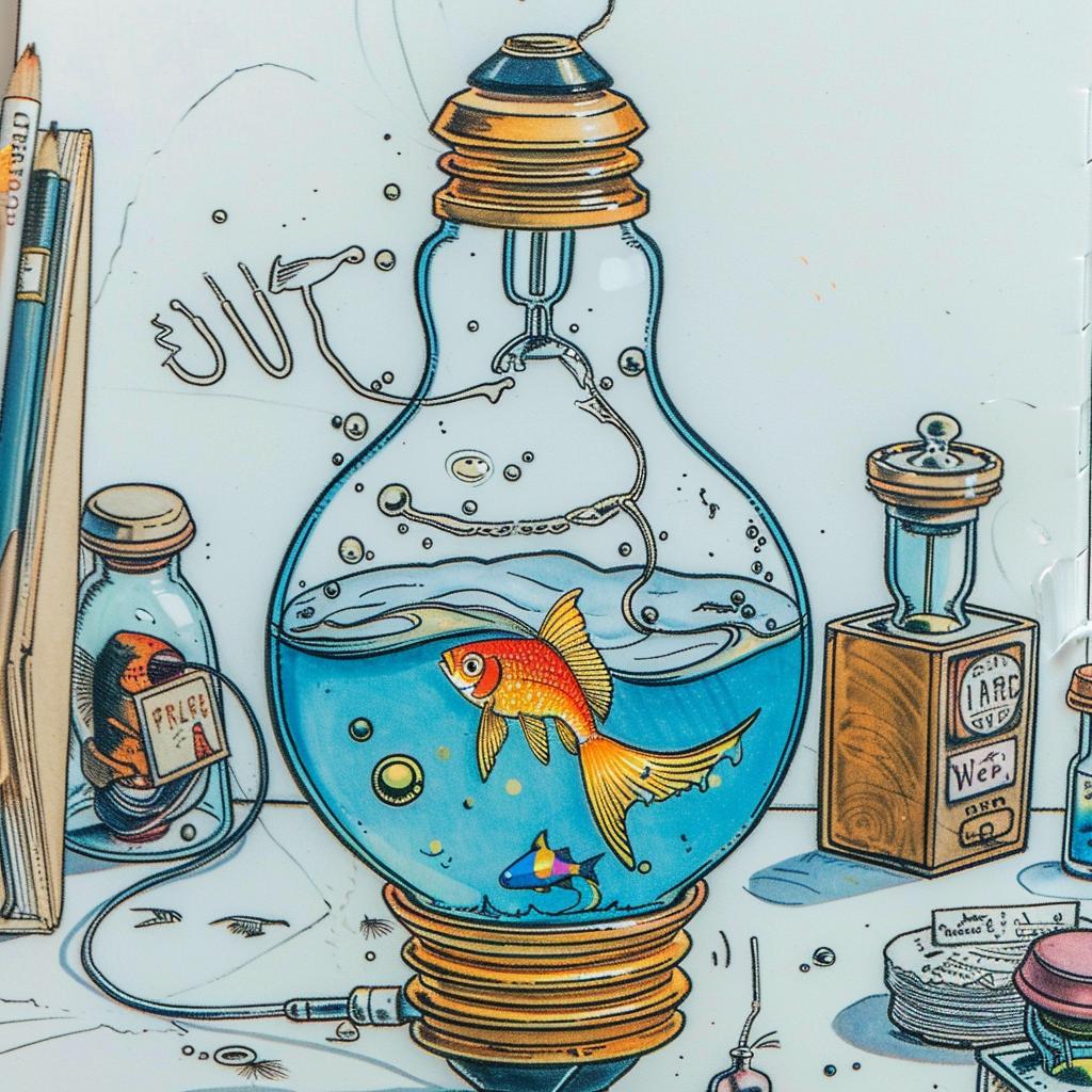 lightbulb  goldfish  liquid  drawing  creative  aquatic  conceptual  unique  whimsical  design 938905
