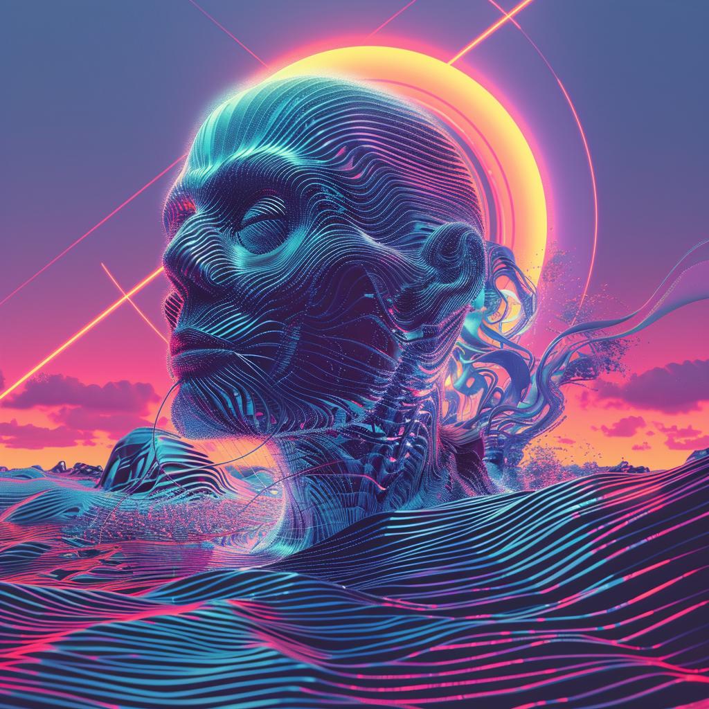 tycho  album  psychedelic  skull  robot  silhouette  detailed  bokeh  illustration  art 916145