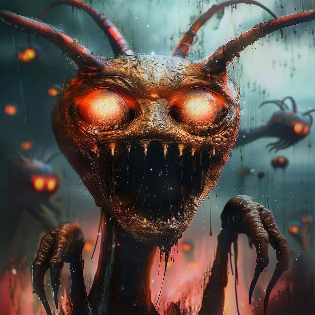 alien  monster  glowing  eyes  creepy  illustration  colorful  childhood  scary  fantasy 1028474