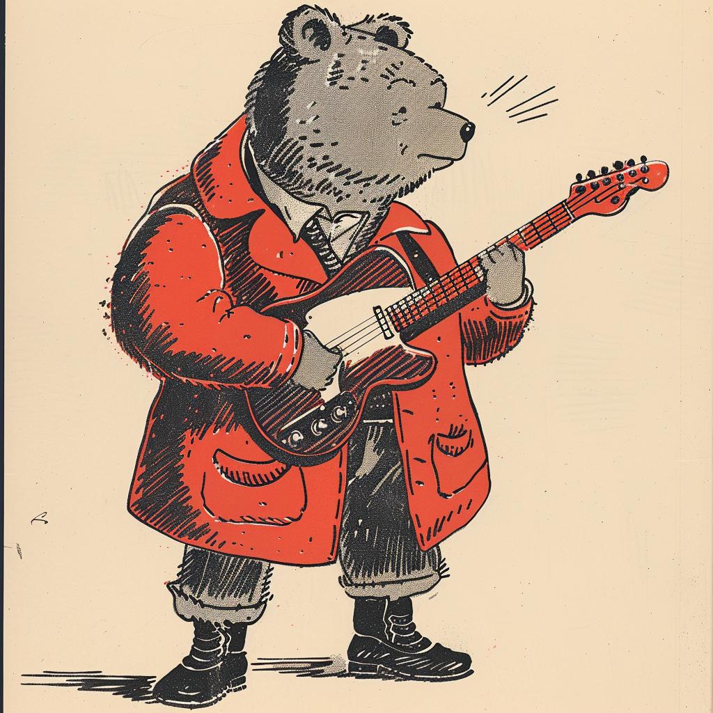bear  guitar  cartoon  fender  Moebius  playful  character  illustration  whimsical  music 922713