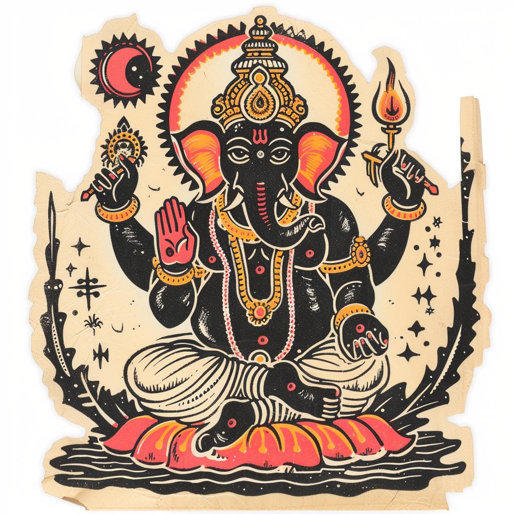 provocative  art  Ganesha  elaborate  Hindu  sticker  black  gold  elephant  cosmic 935029