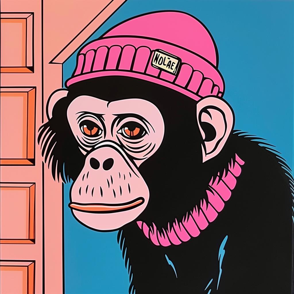 chimp  monkey  hat  painting  colorful  funny  animal  portrait  whimsical  art 1023451