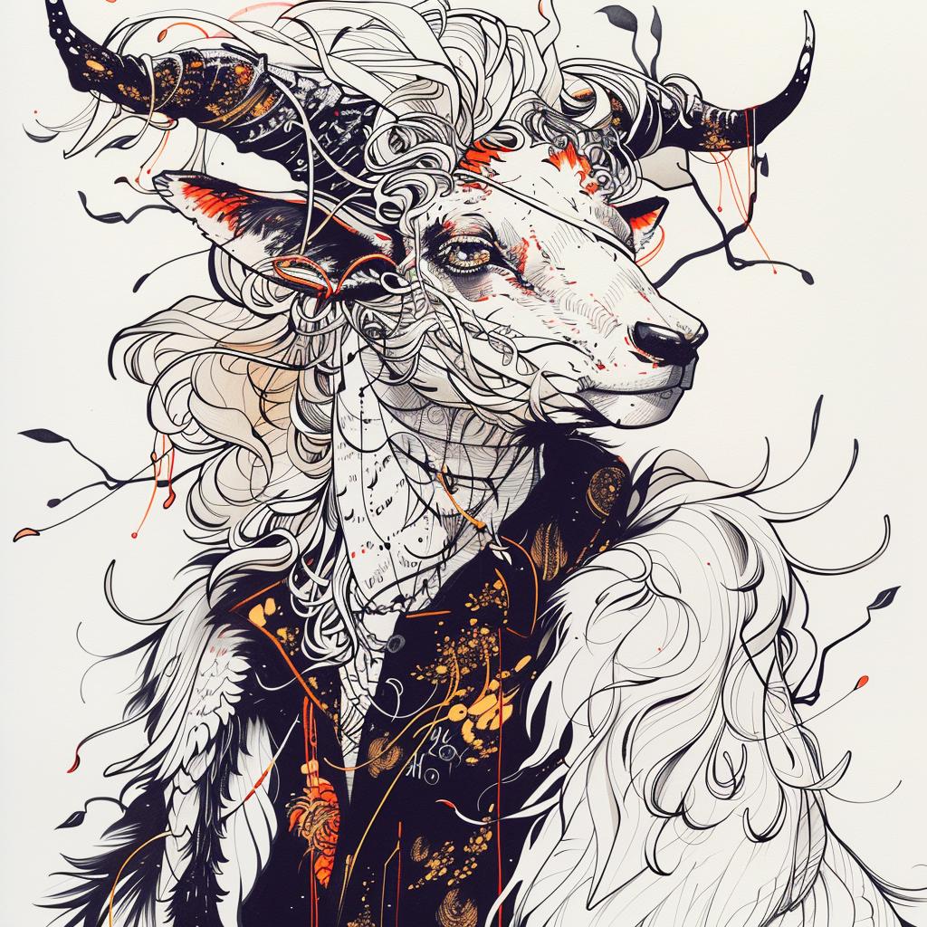 mythical  creature  hybrid  goat  horns  flowers  fantastical  unique  drawing  fantasy 953062