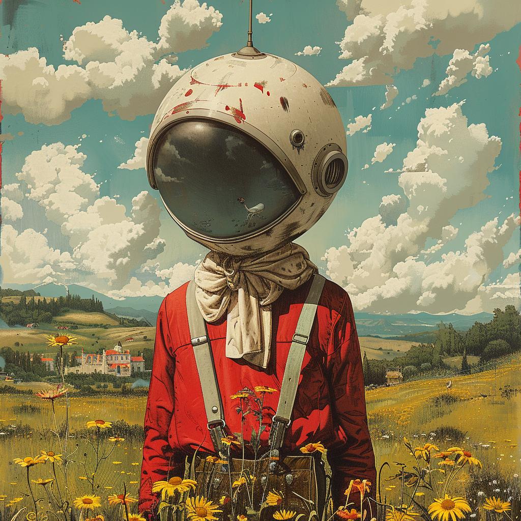 surreal  album  cover  hyper-realistic  screenprinting  astronaut  flowers  Seth  Globepainter  art 960345