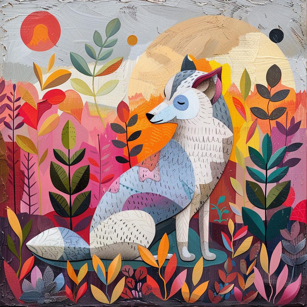 kawaii  wolf  fox  field  flowers  painting  vibrant  colorful  nature  landscape 938671