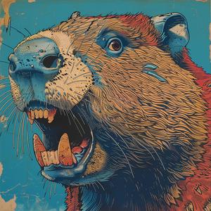 beaver  portrait  comic  vintage  surrealism  pointillism  gold  indigo  teal  illustration 1076931