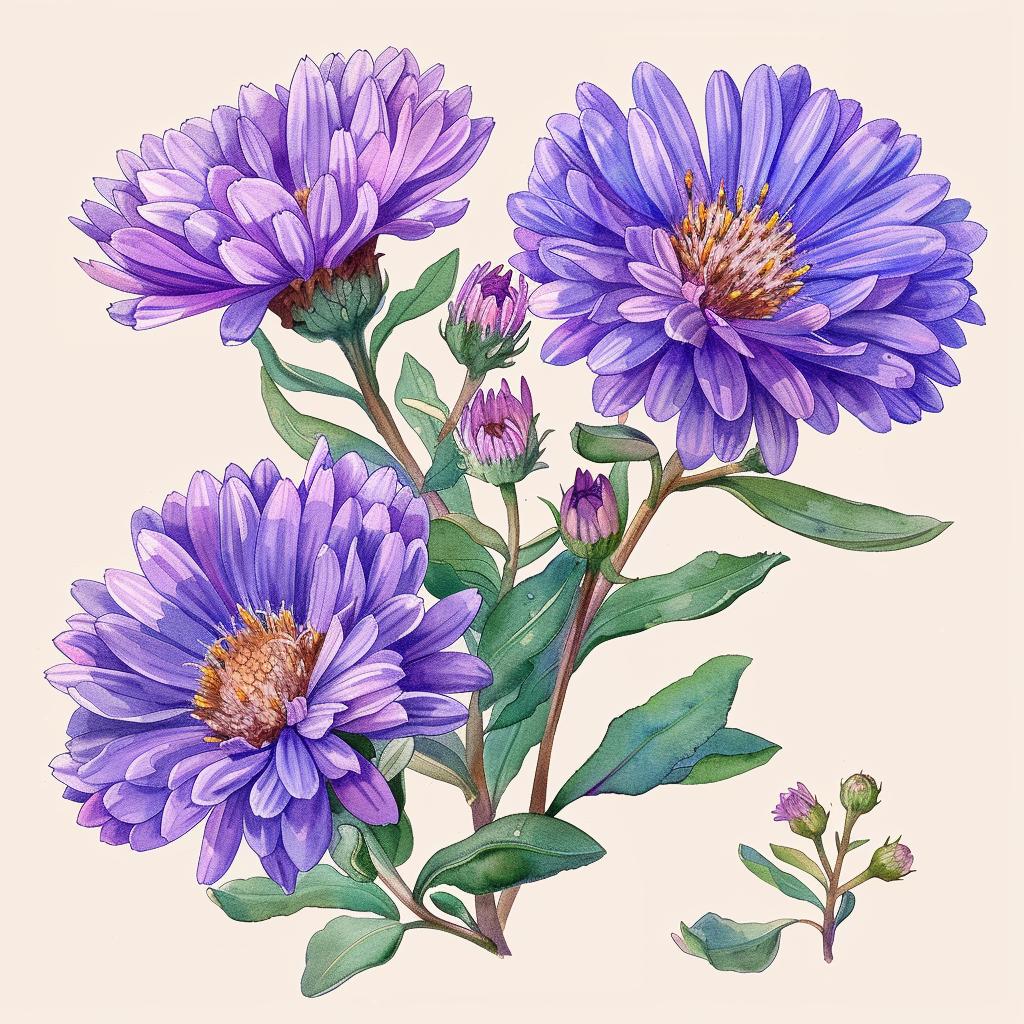 aster  watercolor  flowers  purple  nature  illustration  botanical  art  design  style 971546