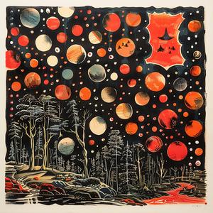 red  orange  planets  trees  chromolithography  vibrant  abstract  cosmic  nature  space 1049680