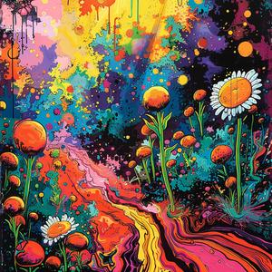 flowers  daisies  road  surreal  colorful  Risograph  chaotic  abstract  bright  symbolist 1078022