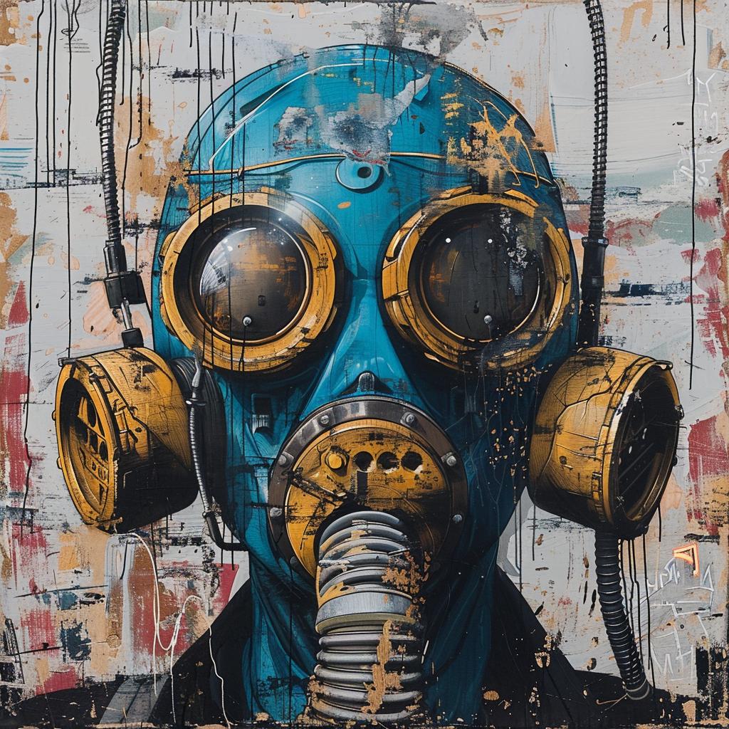 futuristic  man  gasmask  encaustic  screenprinting  tubes  wires  WRDSMTH  creative  album 959963
