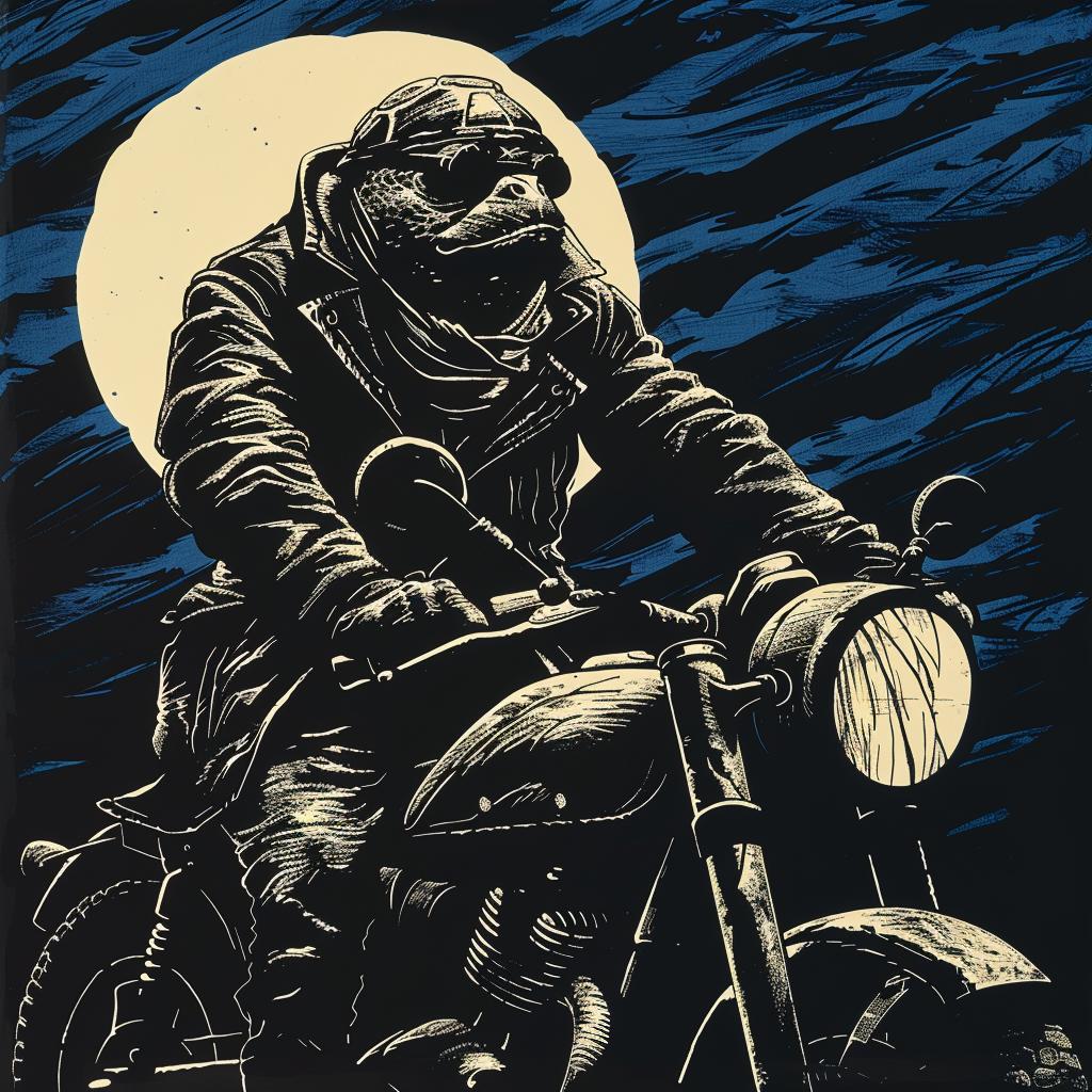 turtle  motorcycle  poster  man  riding  stylized  artwork  illustration  vehicle  funny 1025517