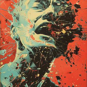 surreal  album  cover  disintegration  shattered  hyper-realistic  screenprinting  splatters  man  creative 1078310