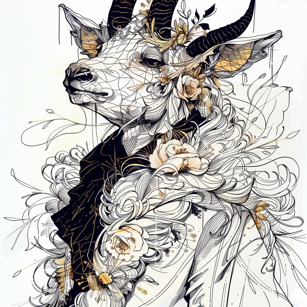 mythical  creature  hybrid  animals  fantastical  illustration  flowers  unique  blending  goat 953271