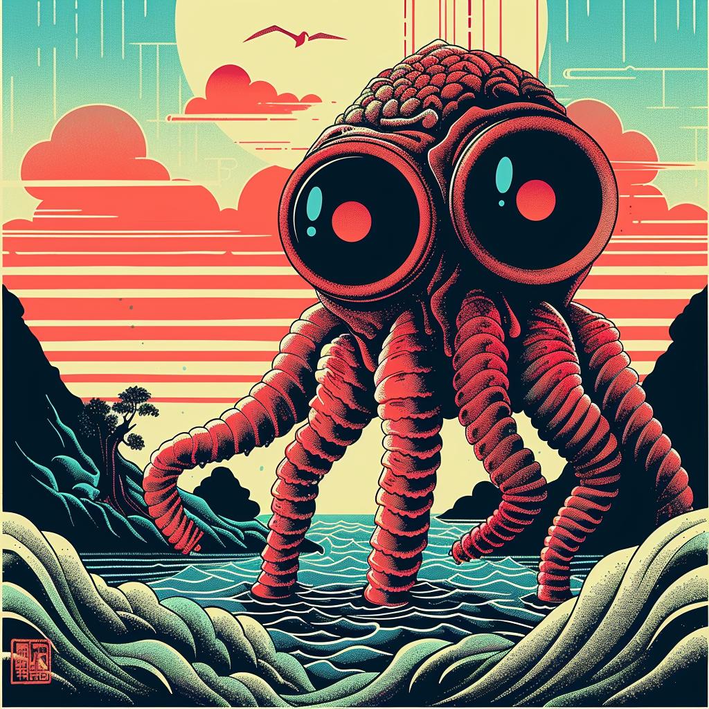 octopus  ocean  background  japanese  chromolithography  illustration  vibrant  colorful  marine  creature 945877