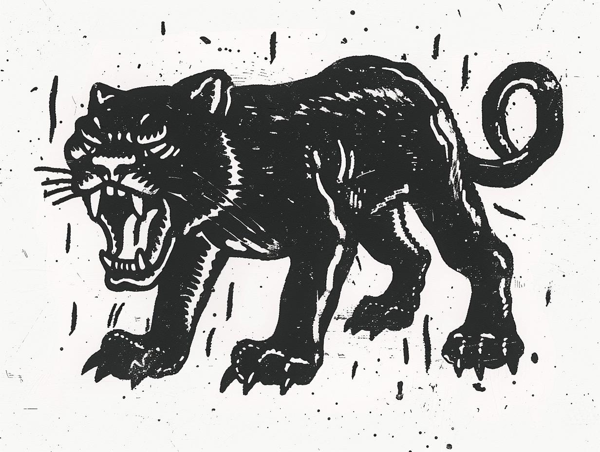 panther  tattoo  black  white  illustration  1950s  comic  vintage  art  graphic 919478