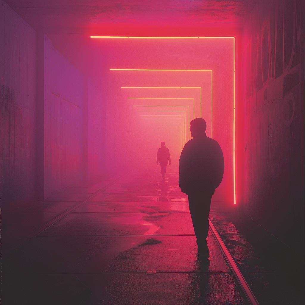 surreal  neon  album  cover  tunnel  lights  man  walking  creative  art 962602