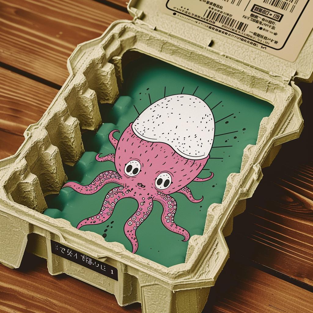 octopus  box  creature  tentacles  cracked  egg  close-up  playful  whimsical  vibrant 945923