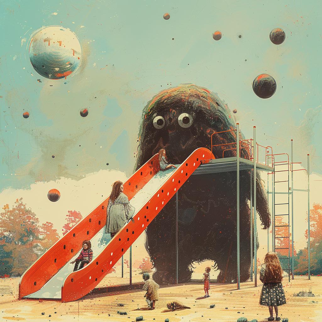 art  monster  children  slide  playground  intricate  details  color  modern  painting 964657