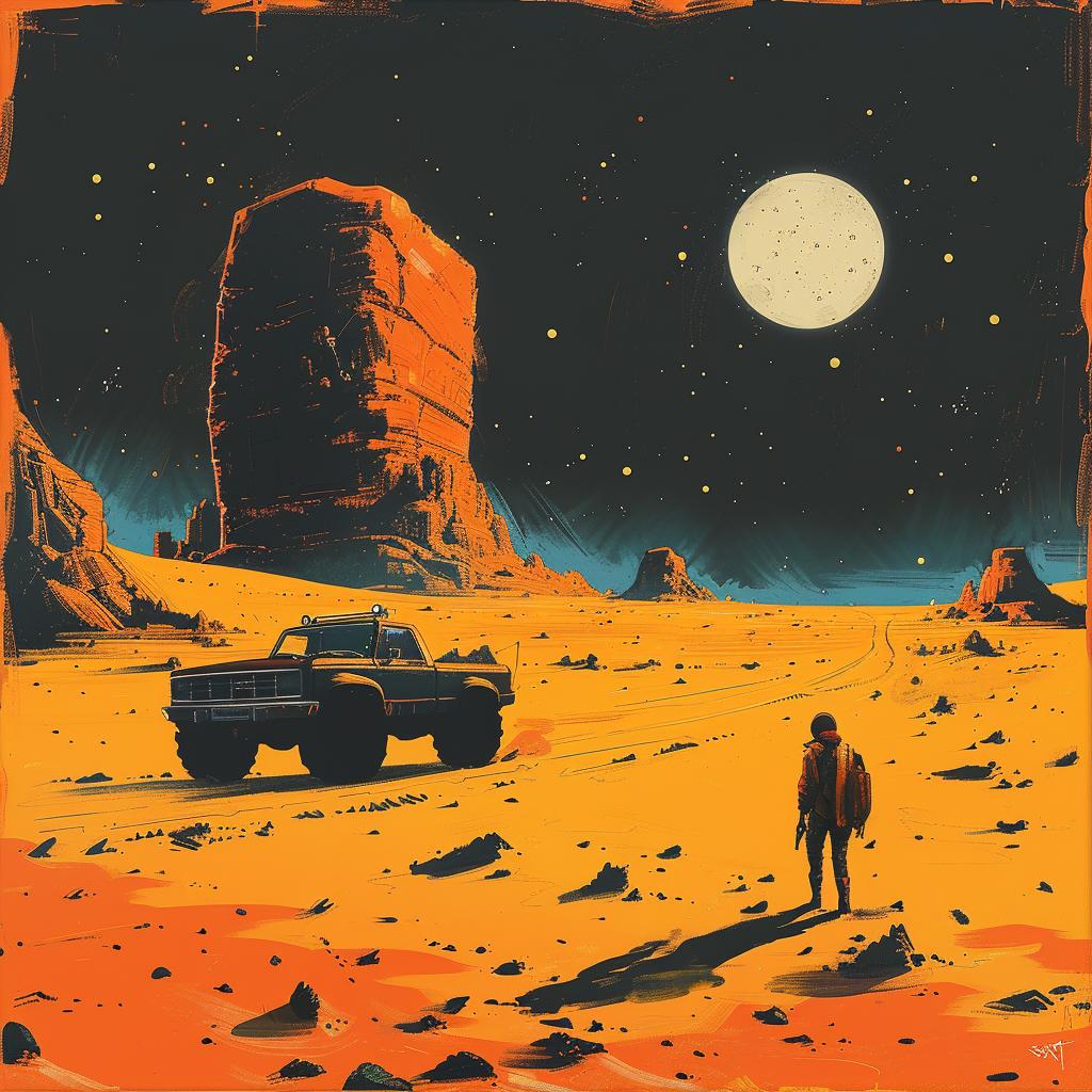 album  art  Mars  desert  creature  moon  intricate  details  black  blue 963917