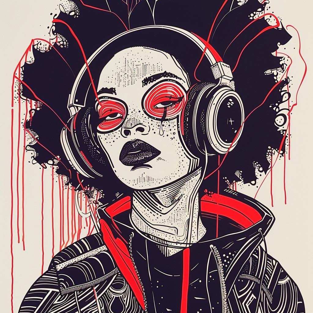 سماعات رأس DJ PopArt مكياج أفرو أحمر TroyBrooks أبيض صورة نسائية 939187