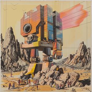 album  art  robot  desert  futuristic  people  chaos  detailed  axonometrics  sci-fi 1037135