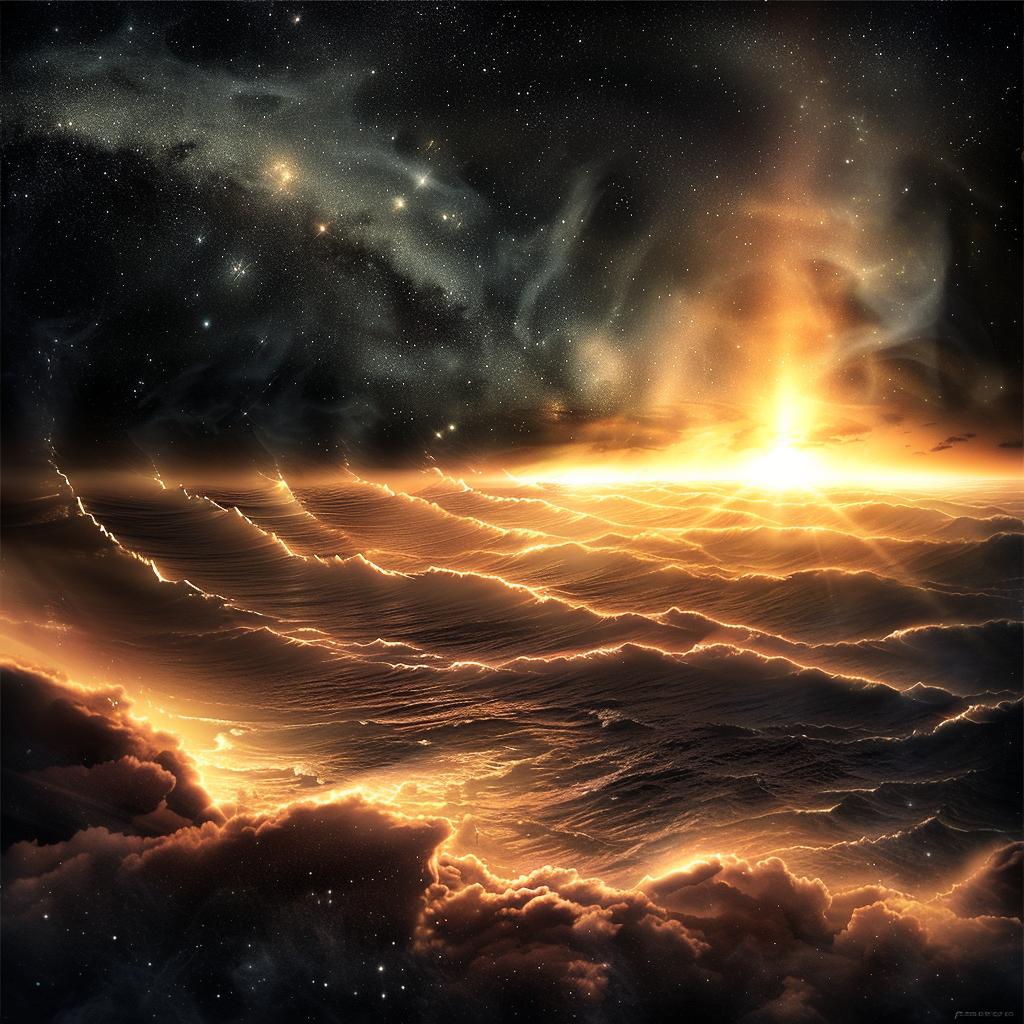 pulsar  waves  sunrise  clouds  stars  natural  volumetric  grain  lighting  paintings 1026495