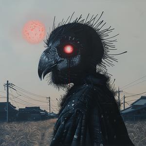 bird  red  eyes  chromolithography  Japanese  horror  artwork  Deathmetal  vibrant  ominous 1039769