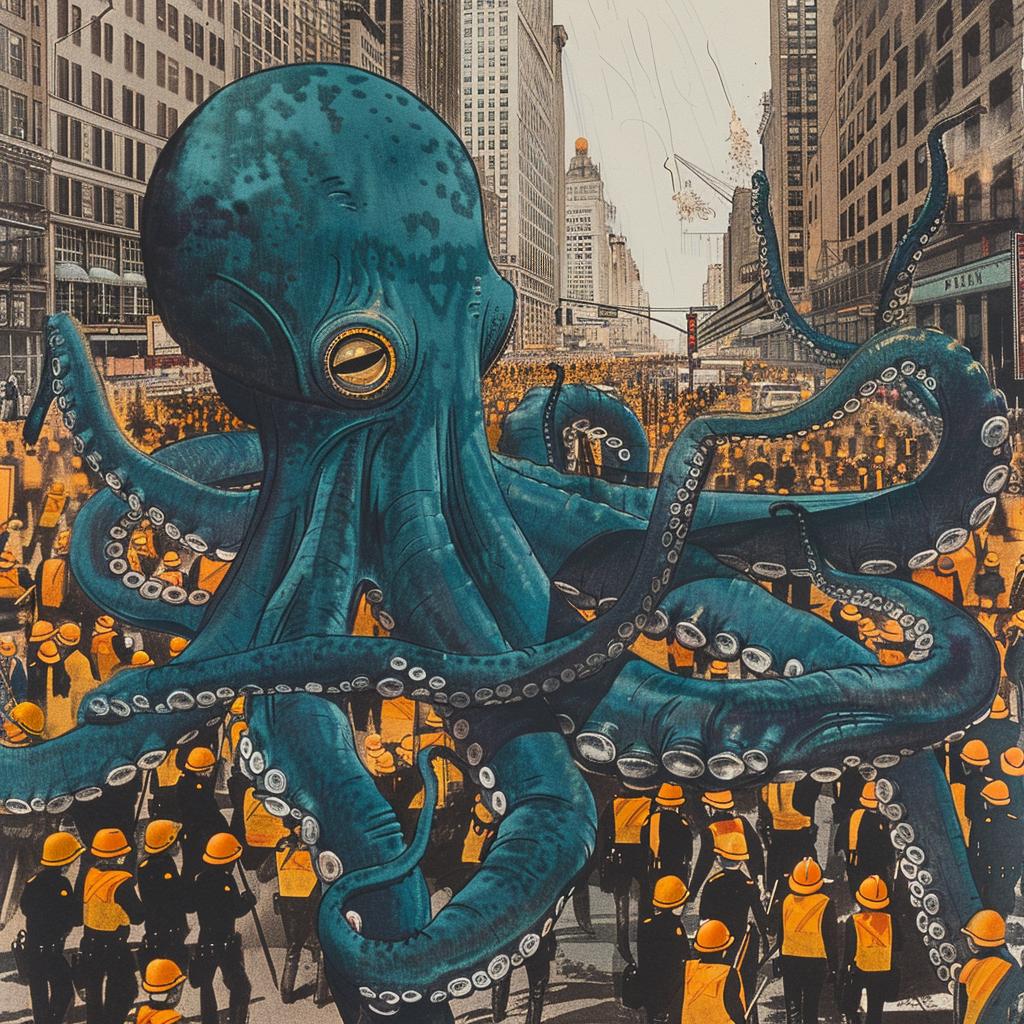 octopus  walking  crowd  police  illustration  New York  Joan  Cornella  surreal  art 1018171