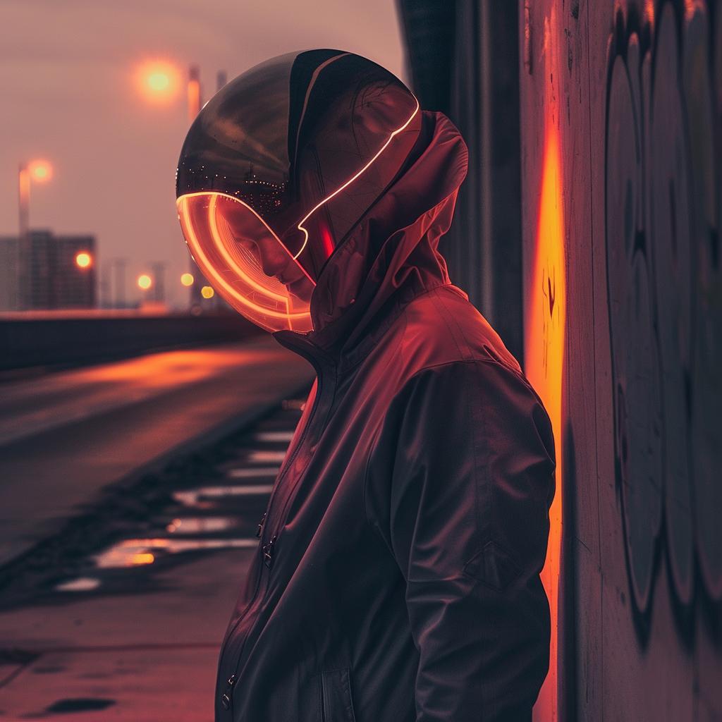سترة خوذة رجل سريالي متوهجة من سايبورغ أوربان، حائزة على جائزة، صورة نمط حياة، رقم 1027040