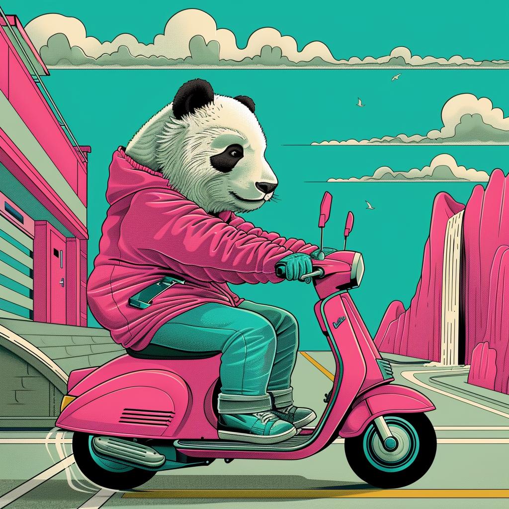 panda  scooter  cute  animal  cartoon  colorful  playful  whimsical  fun  transport 946922