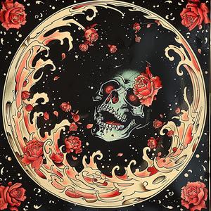 skull  roses  circle  black  background  chromolithography  decorative  graphic  illustration  symbolic 1056205