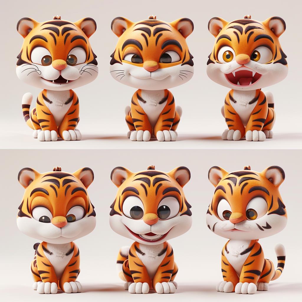 kawaii  tiger  emoji  cute  expressions  3D  studio  background  highdetail  minimal 1025369