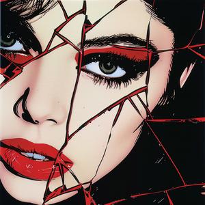 album  cover  woman  red  eyes  broken  face  chaos  surreal  symbolist 1078216