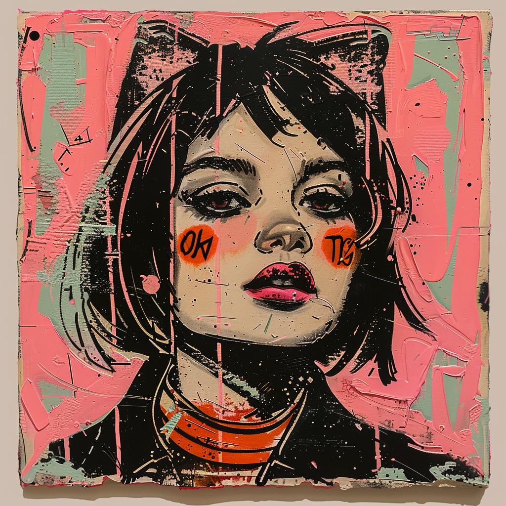 painting  girl  cat  face  impasto  colorful  expression  abstract  emotion  visual 1015535