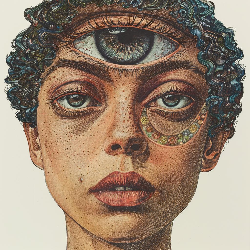 portrait  woman  three-eyes  white  surreal  illustration  brunette  Codex  whimsical  fantasy 971386