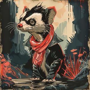 ferret  jacket  scarf  poster  chromolithography  stylized  vintage  illustration  art  funny 1050846