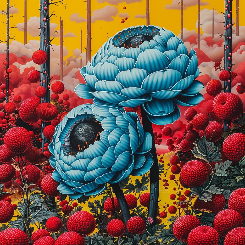 animated  illustration  sinuous  vibrant  folk  flowers  blue  red  colorful  bloom 944988