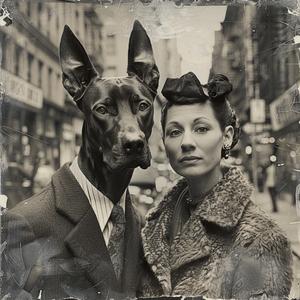 Pop  art  Doberman  couple  urban  1950s  street  people  portrait  NewYork 1071729