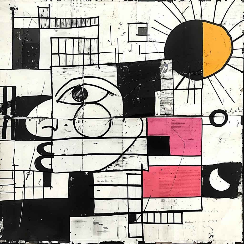album  collage  Rauschenberg  synthwave  1980s  black  white  yellow  sun  abstract 919699