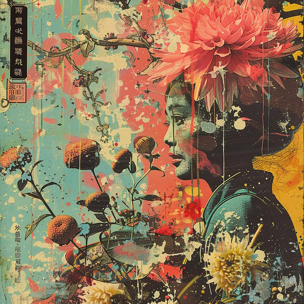 dada  surreal  flowers  woman  Ukiyo-e  symbolism  colorful  chaos  creative  Risograph 916593