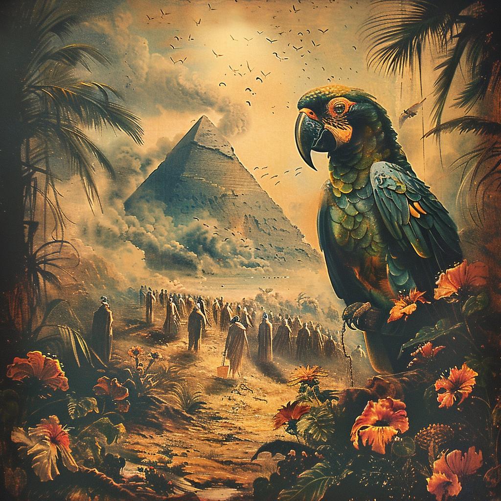 هرم الببغاء، رسم حجري ملون، طبيعة ملونة، رسم توضيحي، فن نابض بالحياة، خيال 1035236