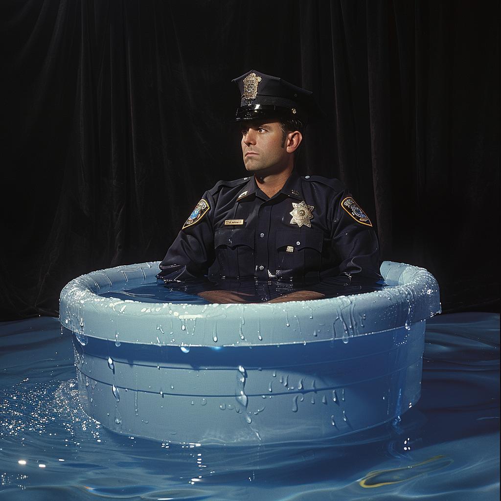 policeman  wading  pool  officer  fun  inflatable  water  relaxation  humor  scene 1023529