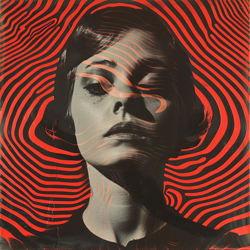 painting  surreal  album  cover  hyper-realistic  Alexander Girard  woman  stripes  red  black 960426